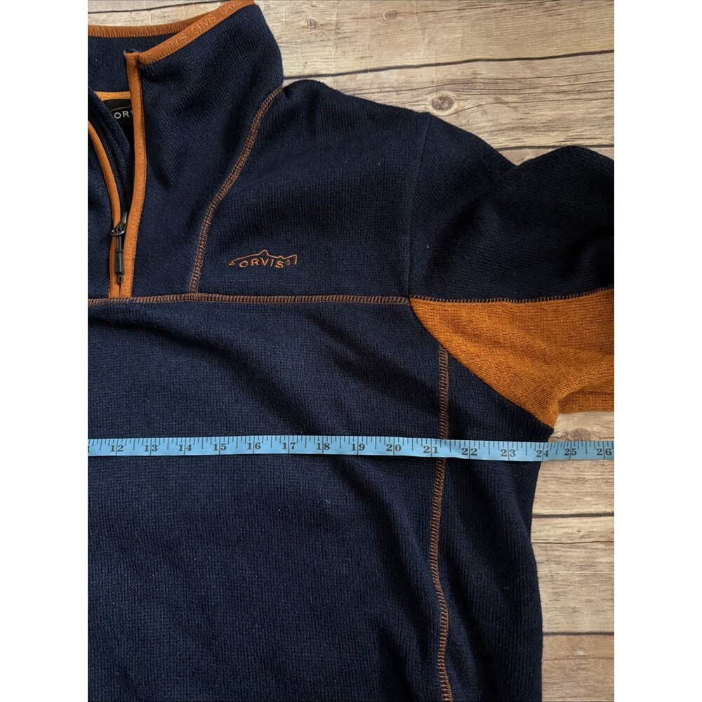 Orvis Sweater Men’s L Pullover 1/4 Zip Fleece Lined Blue Orange Outdoor Cabin - Picture 5 of 9